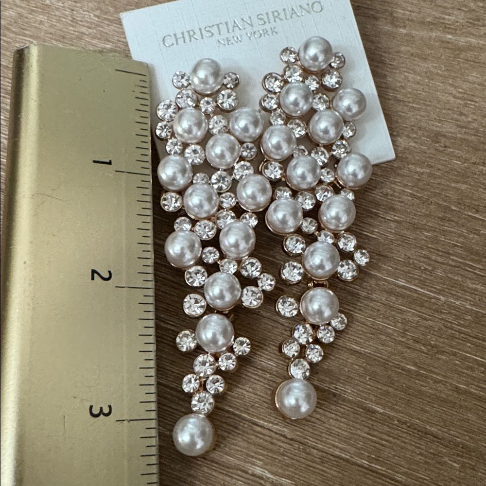 Christian Siriano | New York/ Pearl Chandelier Style Gold Earrings - Picture 9 of 9